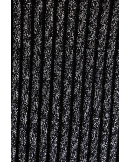 Tory Burch Black Metallic Ribbed Merino Wool-blend Sweater