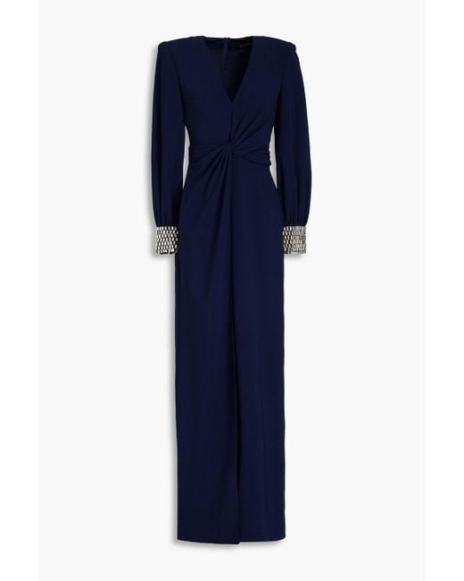 Jenny Packham Blue Crystal-embellished Twist-front Crepe Gown