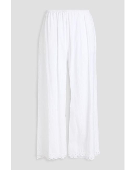 By Malene Birger White Luisa Cropped Lace-trimmed Cotton-poplin Wide-leg Pants