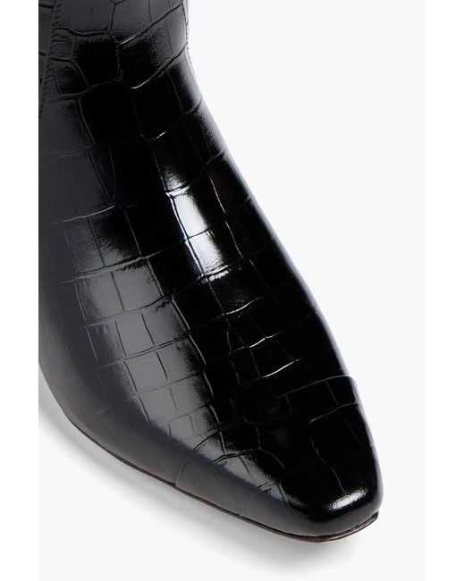Veronica Beard Black Cecile Croc-effect Leather Knee Boots