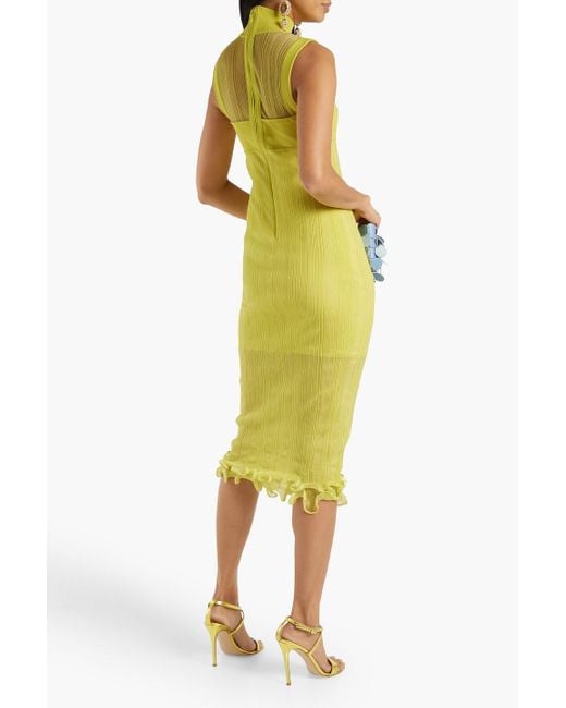 Hervé Léger Yellow Illusion Ruffle Midaxi Dress