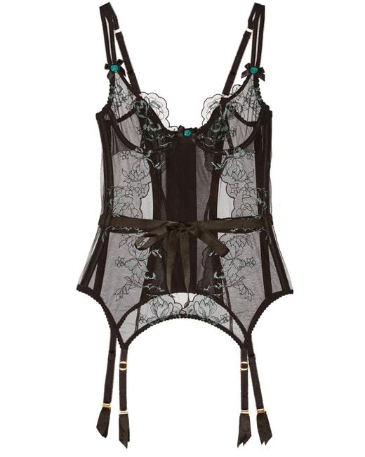 Agent Provocateur Black Callie Satin-trimmed Embroidered Tulle Basque