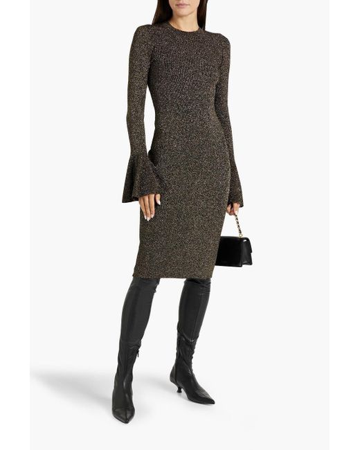 FRAME Black Metallic Ribbed-knit Dress