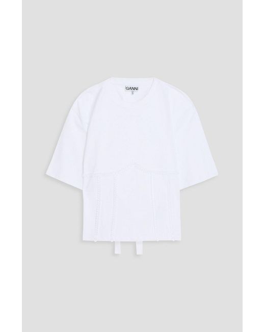 Ganni White Appliquéd Cotton-jersey T-shirt