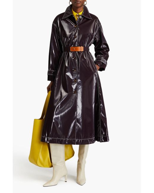 Tory Burch Purple Leather-trimmed Belted Vinyl Trench Coat