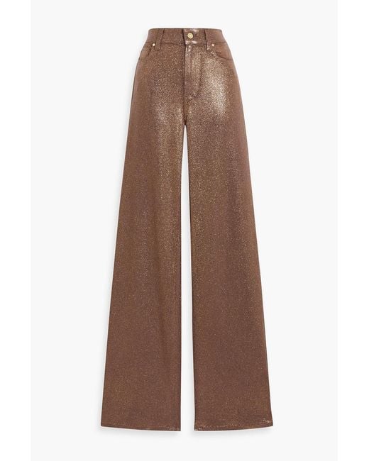 PAIGE Brown Sasha Glittered High-Rise Wide-Leg Jeans