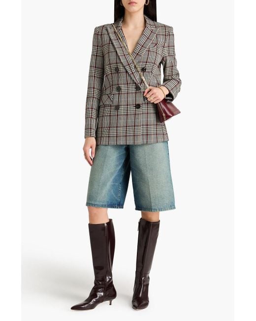 Veronica Beard Gray Ellette Dickey Double-Breasted Prince Of Wales Checked Tweed Blazer