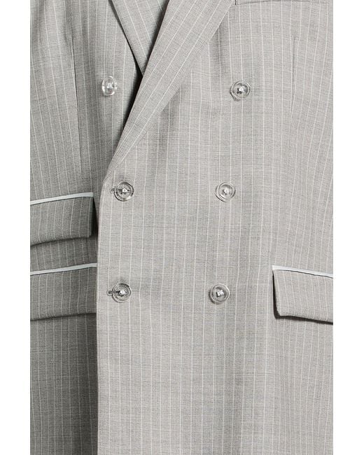 Acne Gray Double-breasted Pinstriped Wool Blazer for men