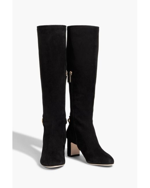 Dolce & Gabbana Black Button-detailed Suede Knee Boots