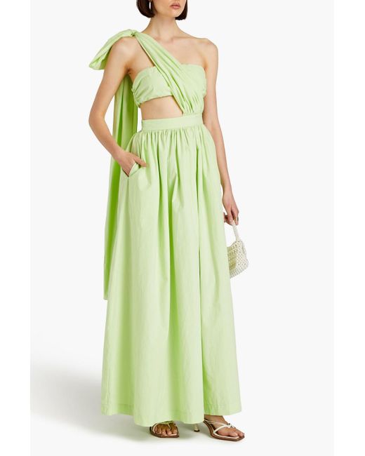 Bondi Born Green St Tropez One-shoulder Gathered Cotton-poplin Maxi Dress