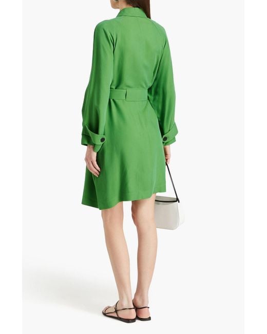 Emporio Armani Green Belted Cupro-blend Twill Coat