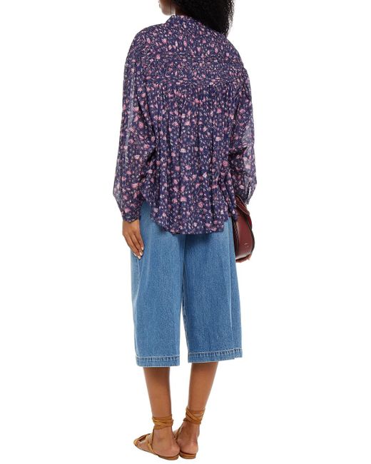 Isabel Marant Blue Lalia Oversized Gathered Floral-print Cotton-voile Top