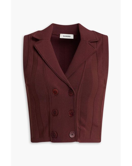 Sandro Red Double-breasted Ribbed-knit Vest