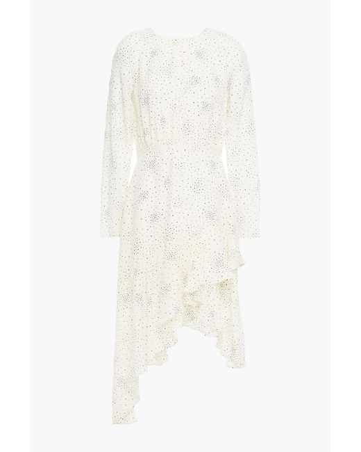Maje White Reto Asymmetric Printed Washed-cupro Dress
