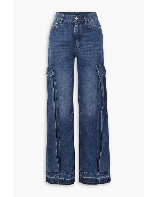 Stella McCartney Blue Frayed High-rise Wide-leg Jeans