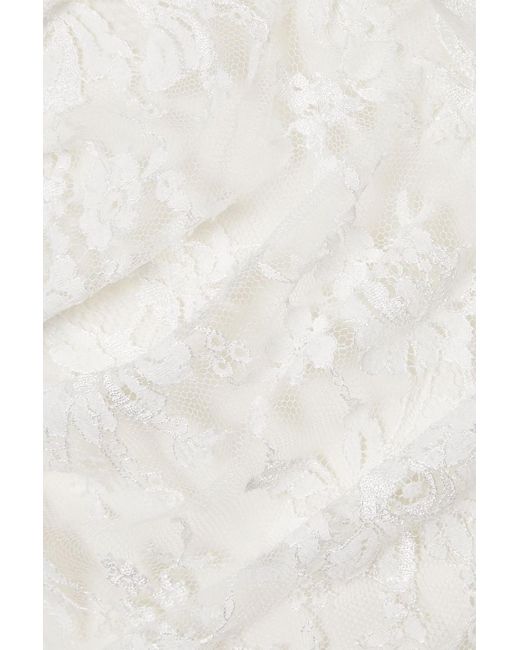 Alessandra Rich White Embellished Ruffled Cotton-blend Lace Gown