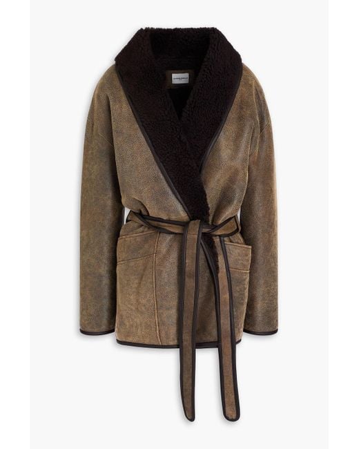 Claudie Pierlot Brown Belted Shearling Wrap Jacket