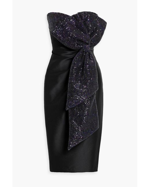 Badgley Mischka Black Strapless Sequin-Embellished Satin-Twill Midi Dress