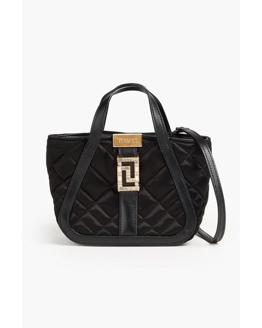 Versace Black Greca Goddess Quilted Satin Tote