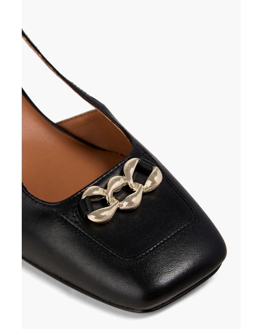 Maje Black Chain-embellished Leather Slingback Pumps