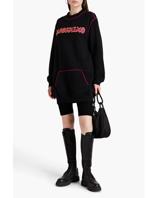 Moschino Black Embroidered French Cotton-terry Sweatshirt