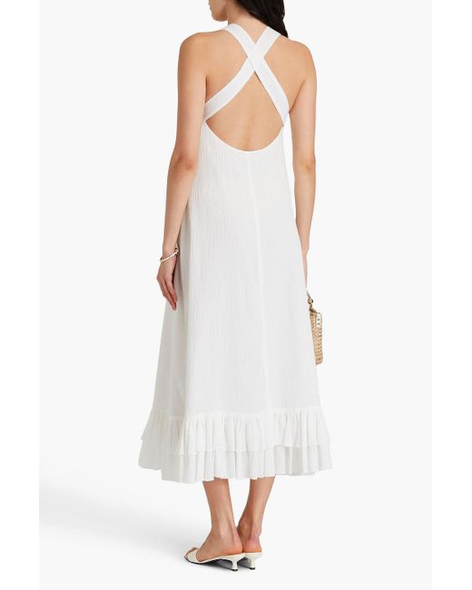 Claudie Pierlot White Gestuftes midikleid aus baumwollkrepon