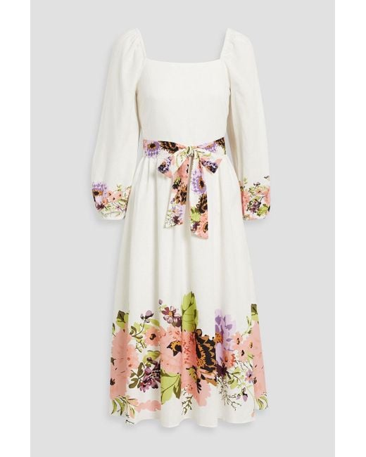 Mikael Aghal Natural Floral-print Cotton And Linen-blend Midi Dress