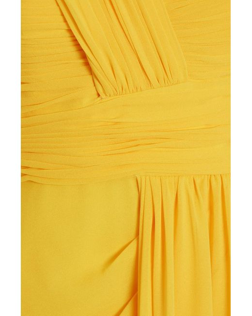 Badgley Mischka Yellow One-shoulder Draped Chiffon Gown