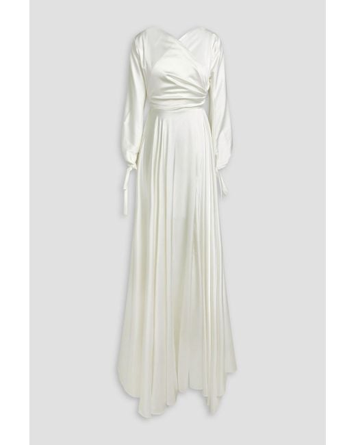 Rhea Costa White June Draped Satin Gown