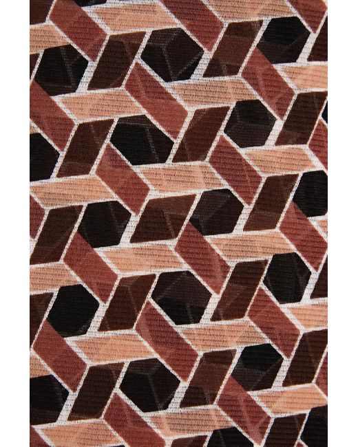 Diane von Furstenberg Brown Remy Printed Stretch-mesh Turtleneck Top