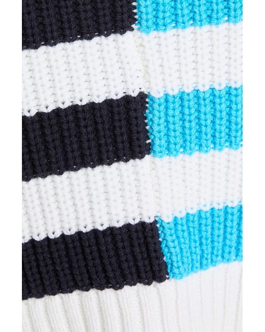 Staud Blue Newport Striped Cable-Knit Cotton-Blend Top
