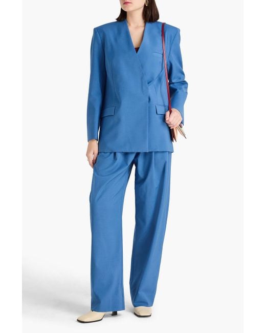 Esse Studios Blue Homme Double-Breasted Crepe Blazer