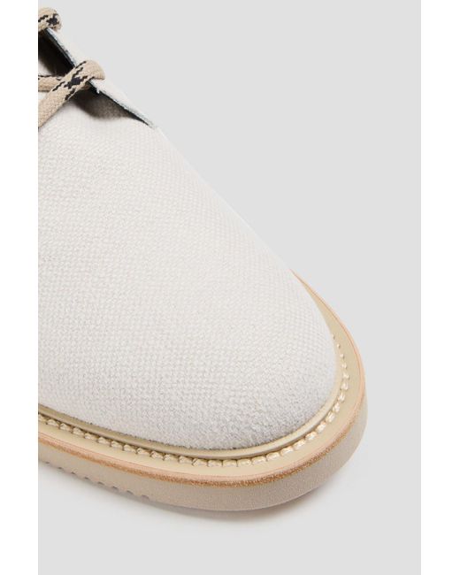 Brunello Cucinelli White Bead-embellished Canvas Combat Boots