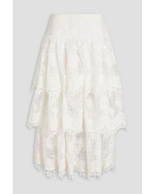Zimmermann White Embellished Tiered Voile And Tulle Maxi Skirt