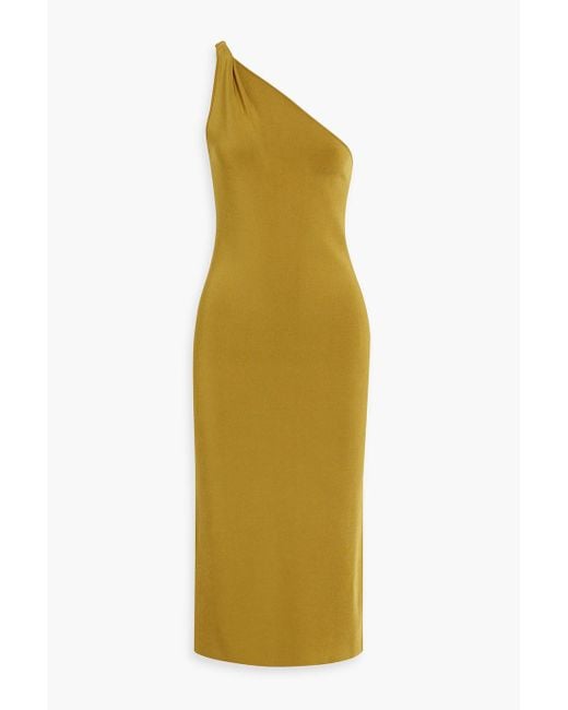 Galvan Yellow Persephone One-shoulder Stretch-knit Midi Dress