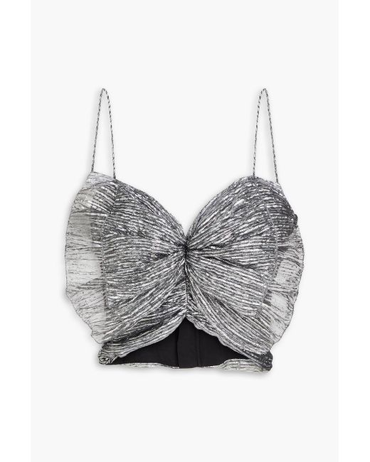 Isabel Marant Gray Tresha Cropped Bow-embellished Plissé-lamé Top