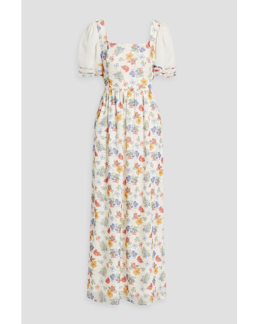 HVN White Fromer Floral-print Silk-chiffon Maxi Dress