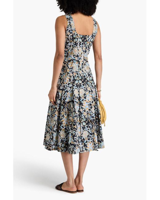 Veronica Beard White Jolie Pleated Printed Cotton-Blend Poplin Midi Dress