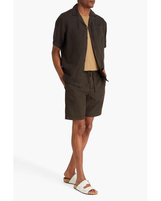 Frescobol Carioca Gray Felipe Herringbone Lyocell, Linen And Cotton-Blend Drawstring Shorts for men