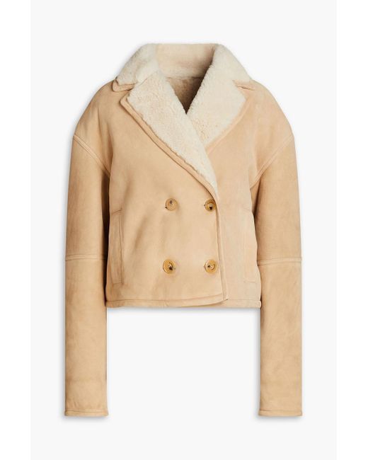 Sandro Natural Double-breasted Shearling Jacket