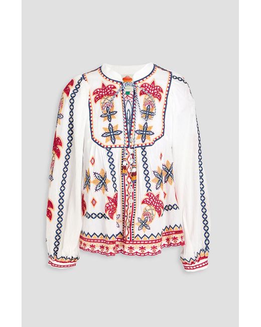 Farm Rio Embroidered Broderie Anglaise Cotton Blouse