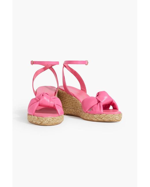 Stuart Weitzman Pink Playa Knotted Leather Espadrille Wedge Sandals