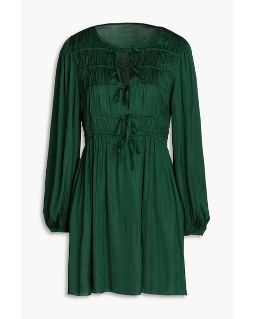 Maje Green Rinc Shirred Satin Mini Dress