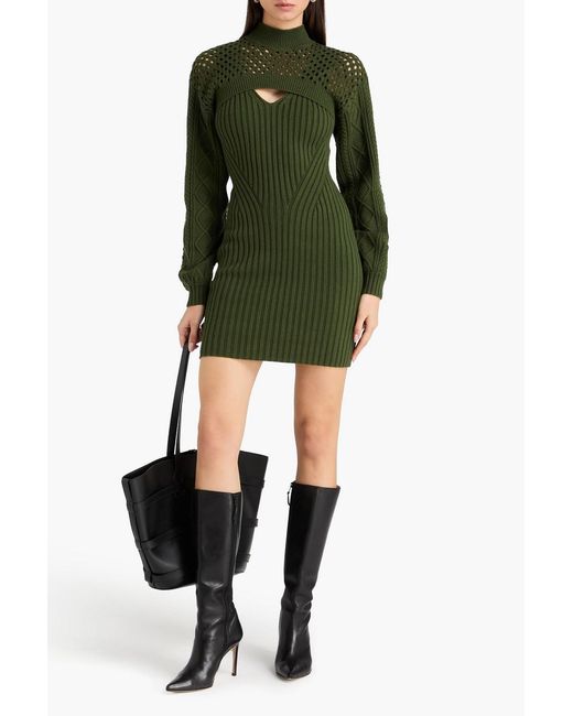 Jonathan Simkhai Green Layered Cable And Crochet-Knit Cotton-Blend Mini Dress