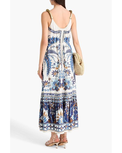 Farm Rio Blue Floral-print Linen-blend Maxi Dress