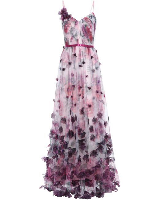 Marchesa notte Purple Floral Tulle Gown