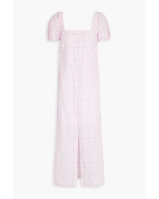 Ganni Pink Broderie Anglaise Cotton Midi Dress