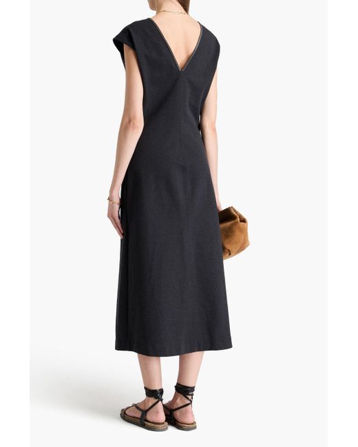Brunello Cucinelli Black Midikleid aus jersey aus einer baumwollmischung mit zierperlen