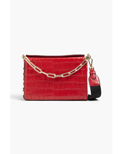 DKNY Red Kym Croc-effect Leather Shoulder Bag