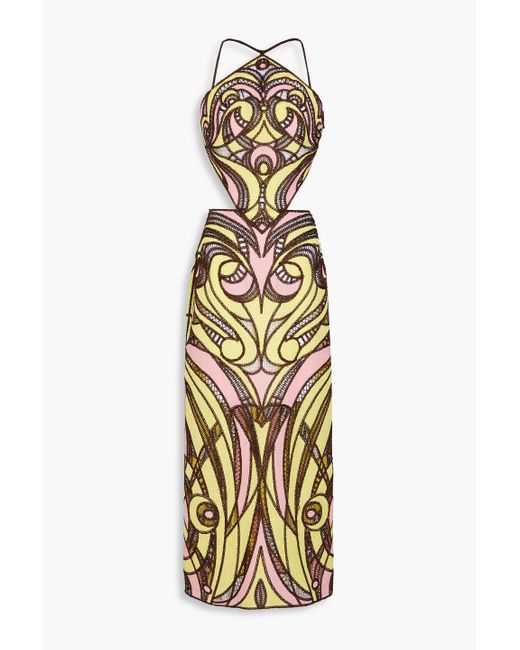 Emilio Pucci Metallic Cutout Embroidered Gauze Maxi Dress